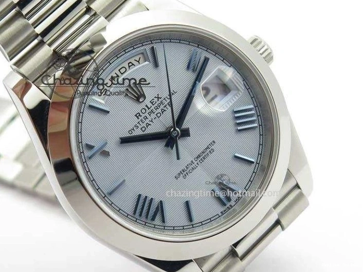 0521 Day-Date 40mm 228206 SS Noob 1:1 Best Edition Quadrant Textured Ice Blue Dial On SS Bracelet A Timeless 3801
